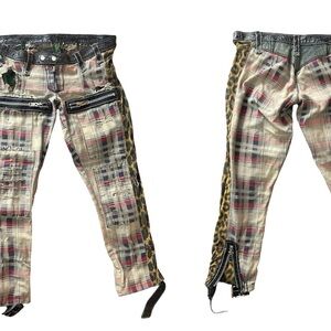 Agatha Blois custom distressed Plaid leopard and leather Women's capris